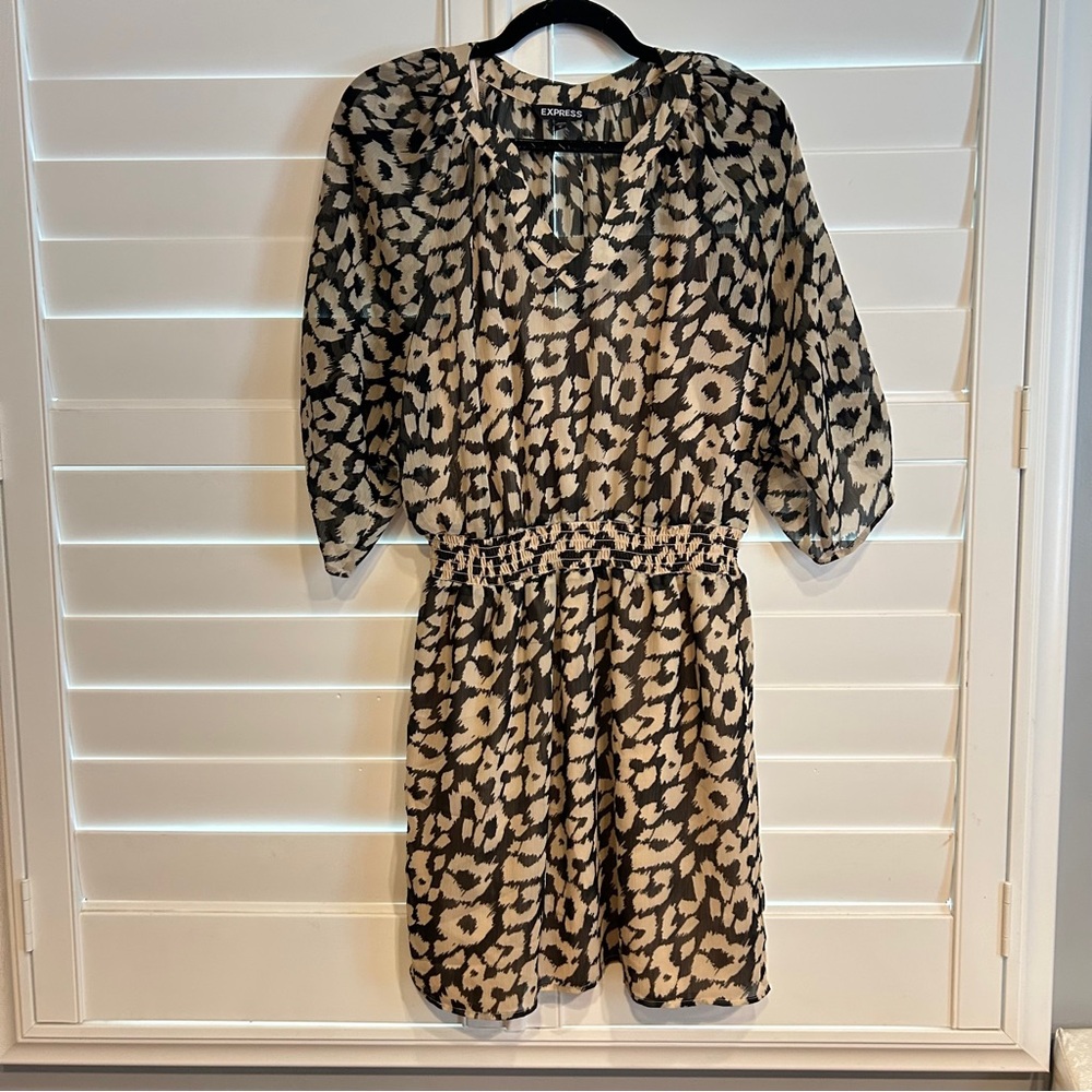 Express Black and Cream Printed Short Dress